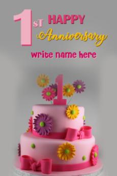 1sT Anniversary Beautiful Pink Flower Cake With Name