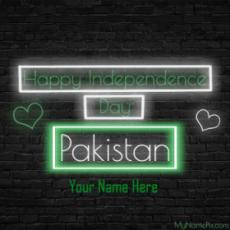 Pakistan Independence Day Neon Wish Card With Name
