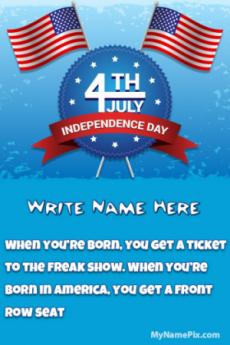 4th July Independence Day Beautiful USA Wish Card With Name and Quote