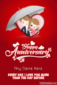 Anniversary Beautiful Heart Under Umbrella Quote Wish Card With Name and Picture