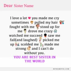Beautiful Note For Sister With Name