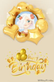 Birthday Beautiful Balloons Golden Lettering Wish Card With Photo Edit Online and Share
