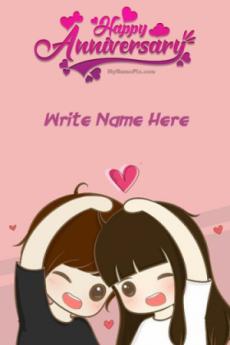 Cute Couple Anniversary Wish Card With Name and Share