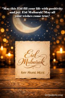 Eid Mubarak 2026 wishing banner with name and quote