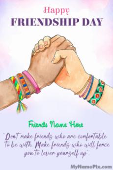 Friendship Day Colourful Hands Quote Wish Card With Name and Share