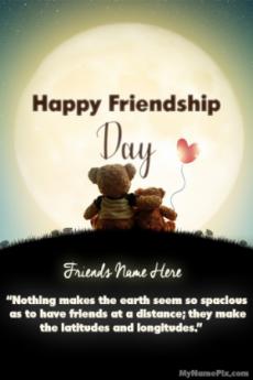 Friendship Day Moon Wish Card Teddy Bear Hug Love With Quote and Name For Free