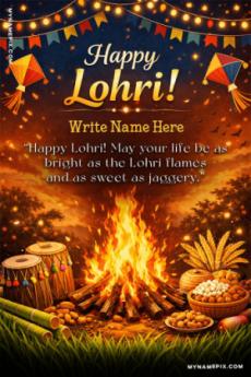 Happy Lohri Personalized Name Wish Card with Quote