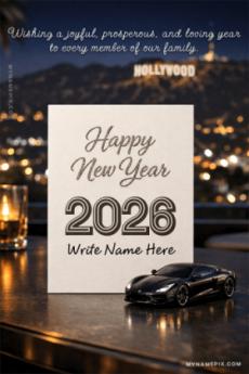 Happy New Year 2026 Card with Glitter and Sparkle with name and quote