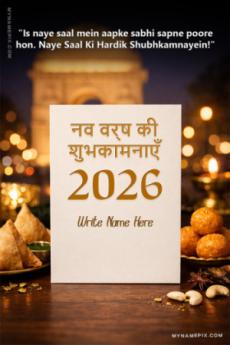 Happy New Year 2026 Personalized Name Wish Card with Elegant Design In Hindi
