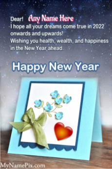 Happy New Year Quotes Blue Wish Card With Name