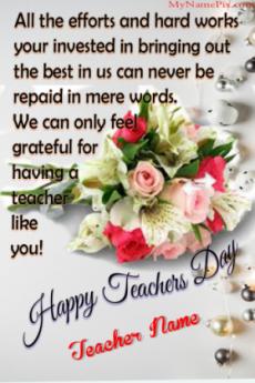 Happy Teacher Day  Quotes Wish Card With Name