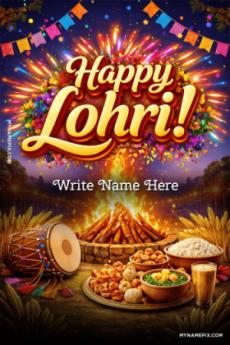 Lohri Happiness Personalized Wish Card with Name