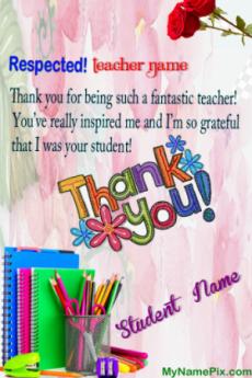 Thank You Teacher Greatful Wish Card For Teachers With Name