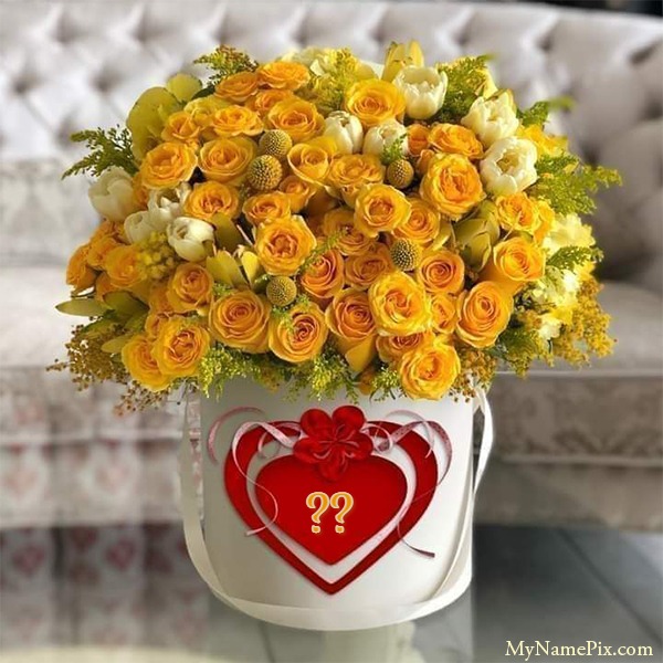 Beautiful Yellow Flowers In Vase With Initial Name