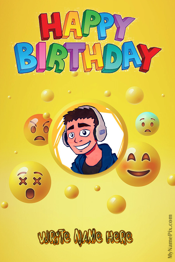 Birthday Emoji Beautiful Wish Card With Name and Picture