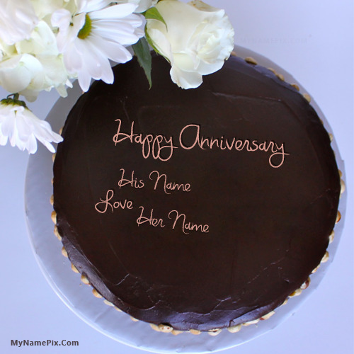 Chocolate Anniversary  Cake With Name 