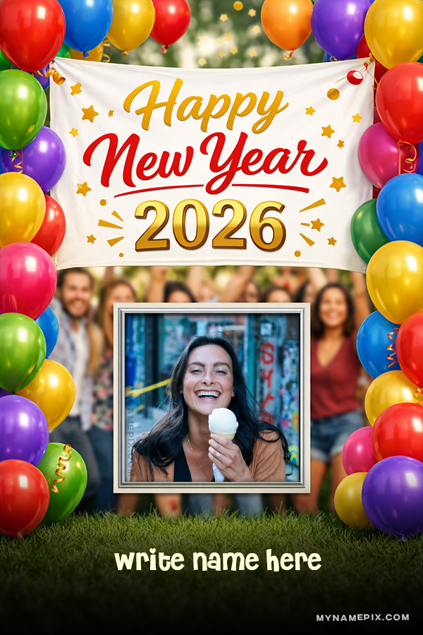 Cute Happy New Year 2026 Card for Kids and Family with Name and Photo