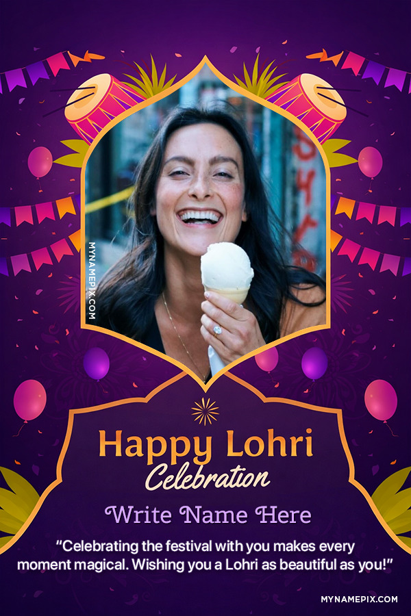 Festive Lohri Name and Photo Greeting Card with Quote