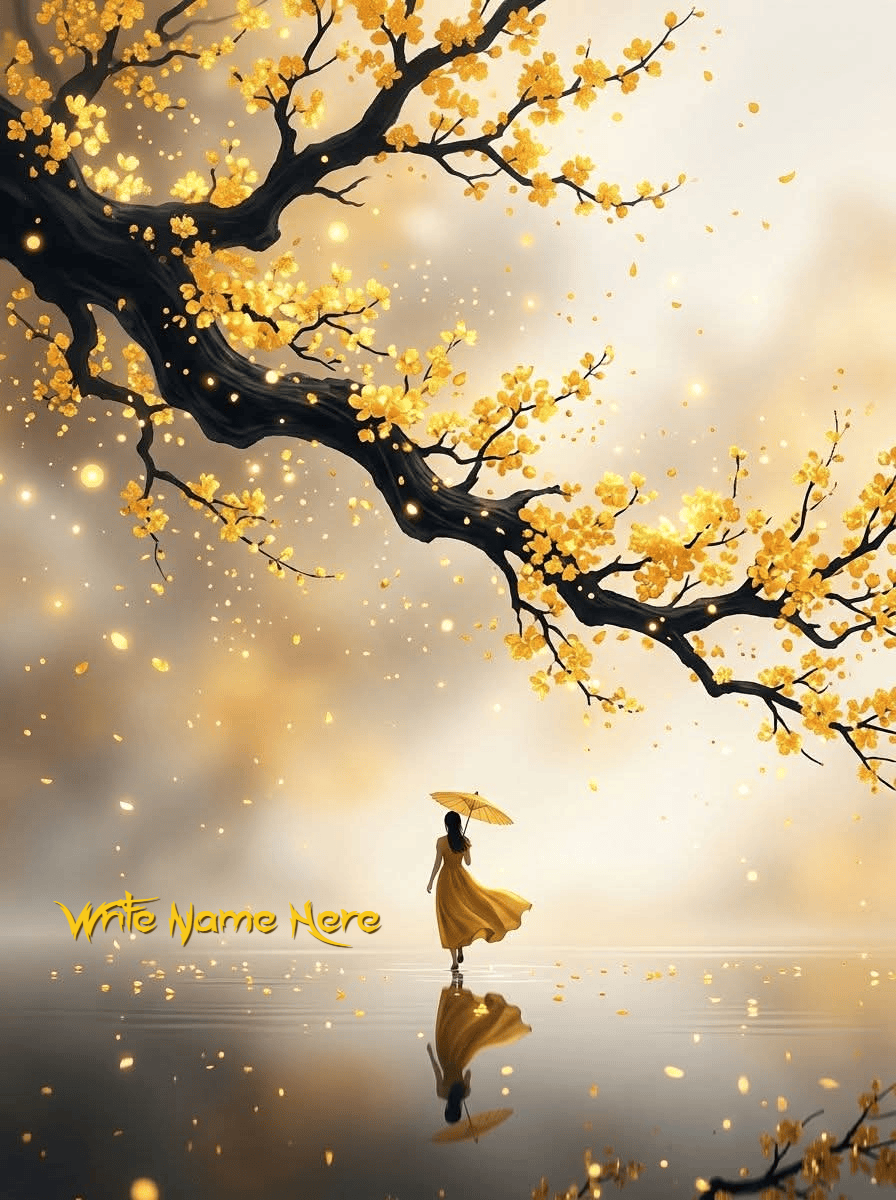 Girl with umbrella Blossom Tree Profile Picture with Name | For Her | calm | MyNamePix