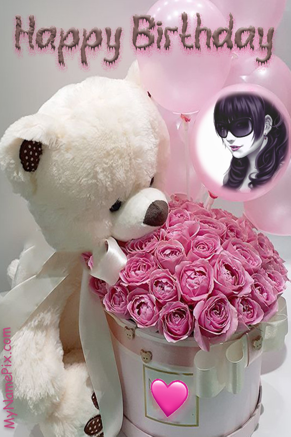 Happy Birthday Cute Teddy Bear Wish Pink Screen With Photo