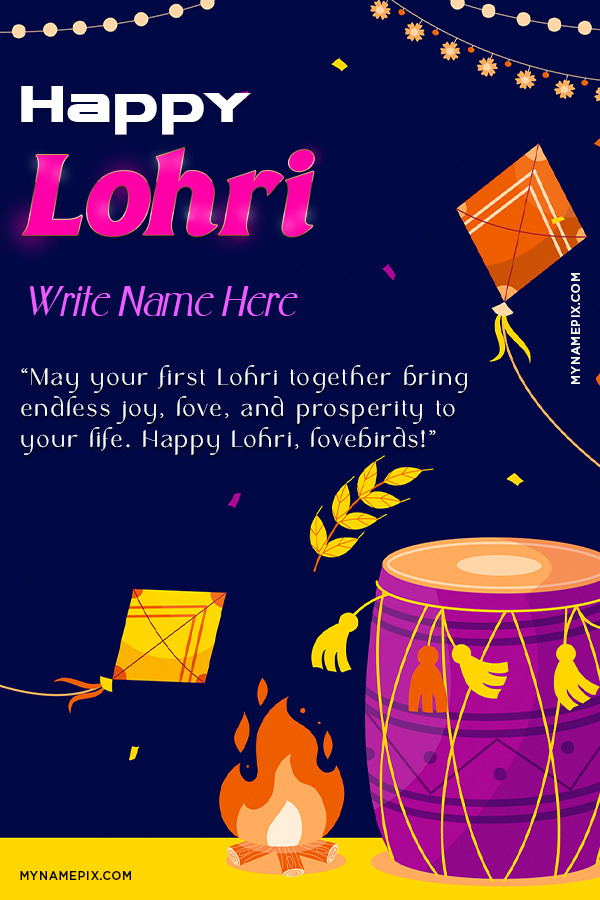 Happy Lohri Golden Theme Name Card