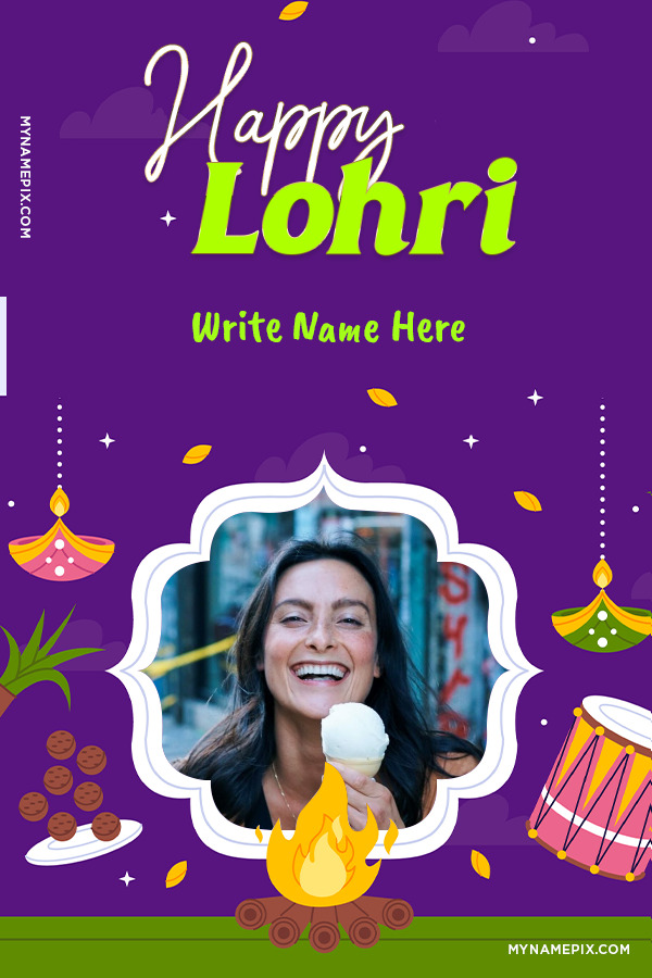 Happy Lohri Modern Minimal Photo and Name Card