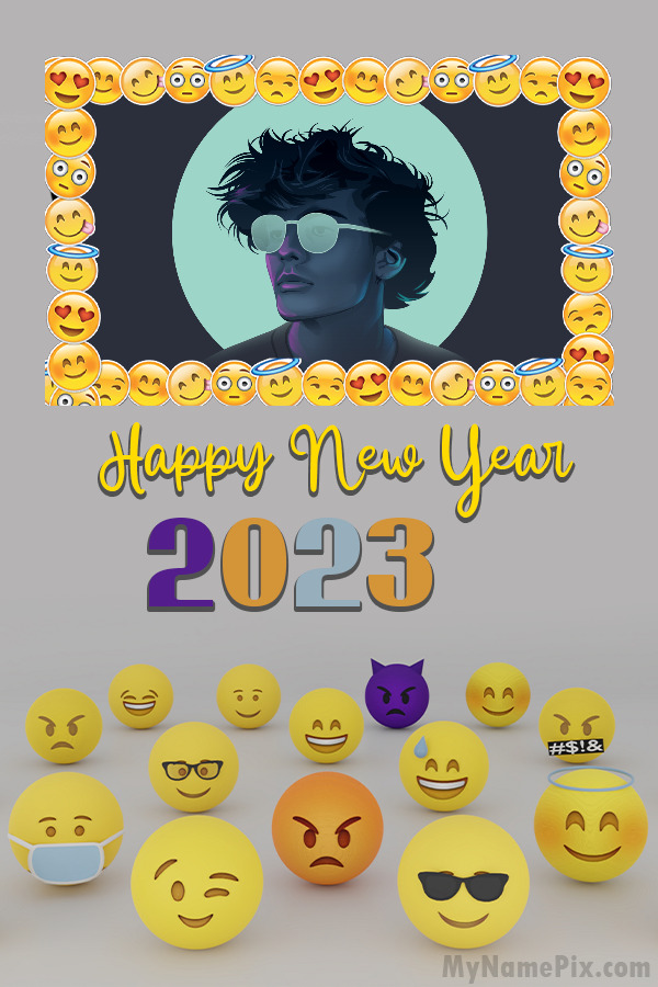 Happy New Year 2023 Emojis Wish Card With Picture