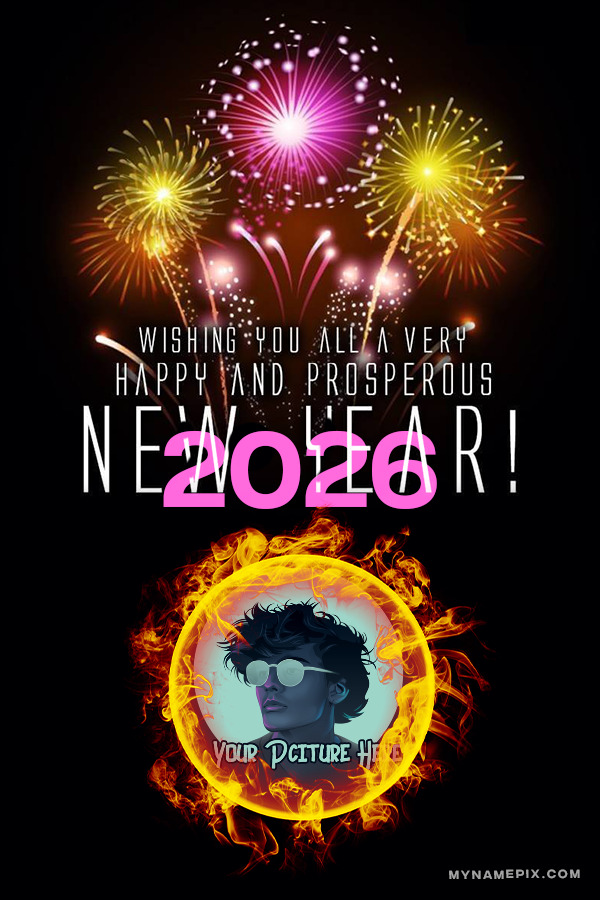 Happy New Year 2026 Fire Frame Wish Card With Picture