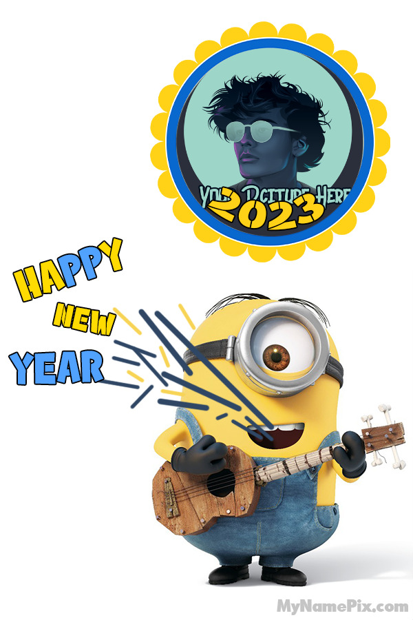 Happy New Year 2023 Minions Frame Wish Card With Photo
