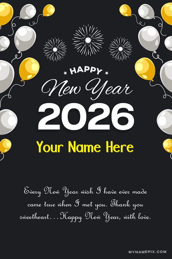 Happy New Year 2026 Balloons Wish With Name and Quote