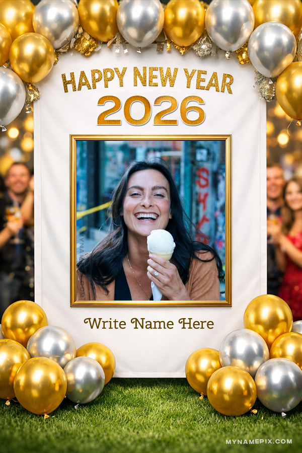 Happy New Year 2026 Card with Festive Confetti Theme with name and photo