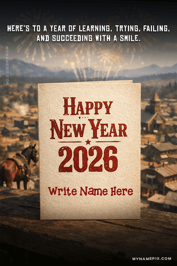 Happy New Year 2026 Card with Fireworks and Celebration Theme with name and quote