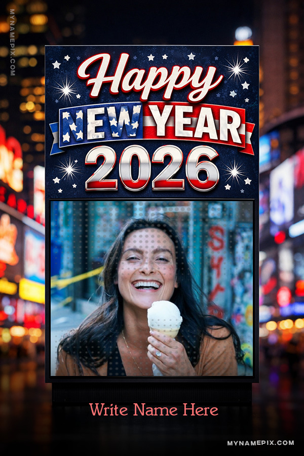 Happy New Year 2026 Card with Magical Night Sky Theme with name and picture