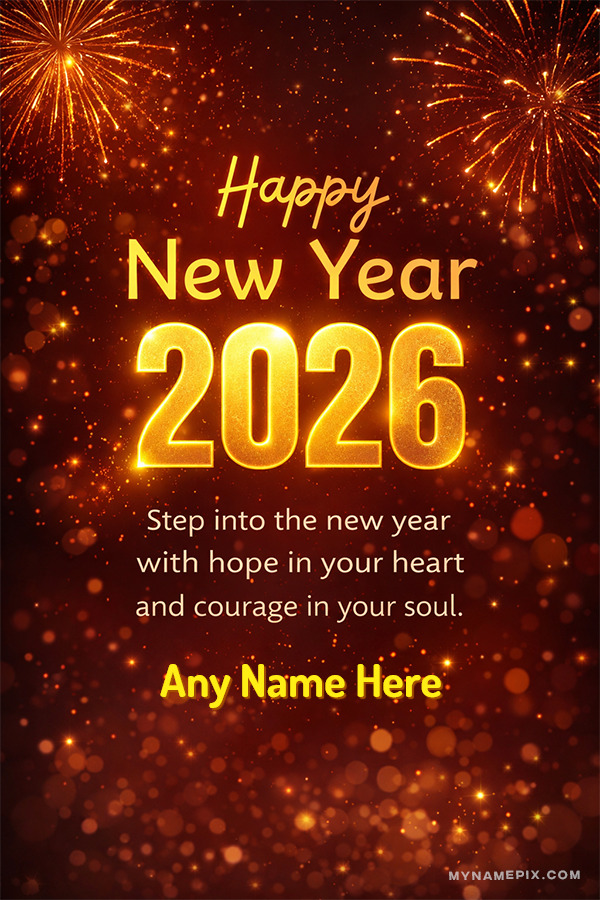 Happy New Year 2026 Fireworks wish card with name