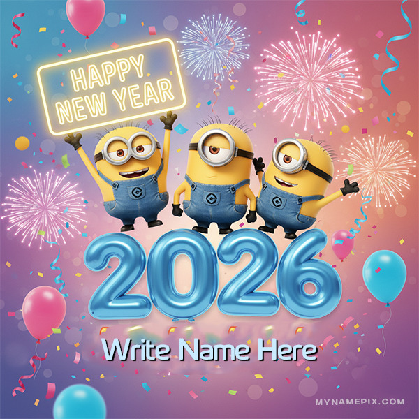 Happy New Year 2026 minions wish with name customizable