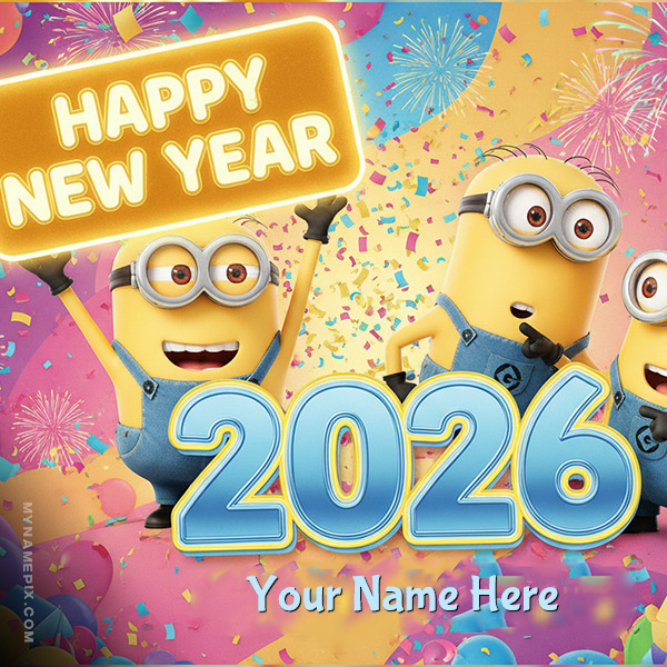 Happy New Year 2026 minions wish with name