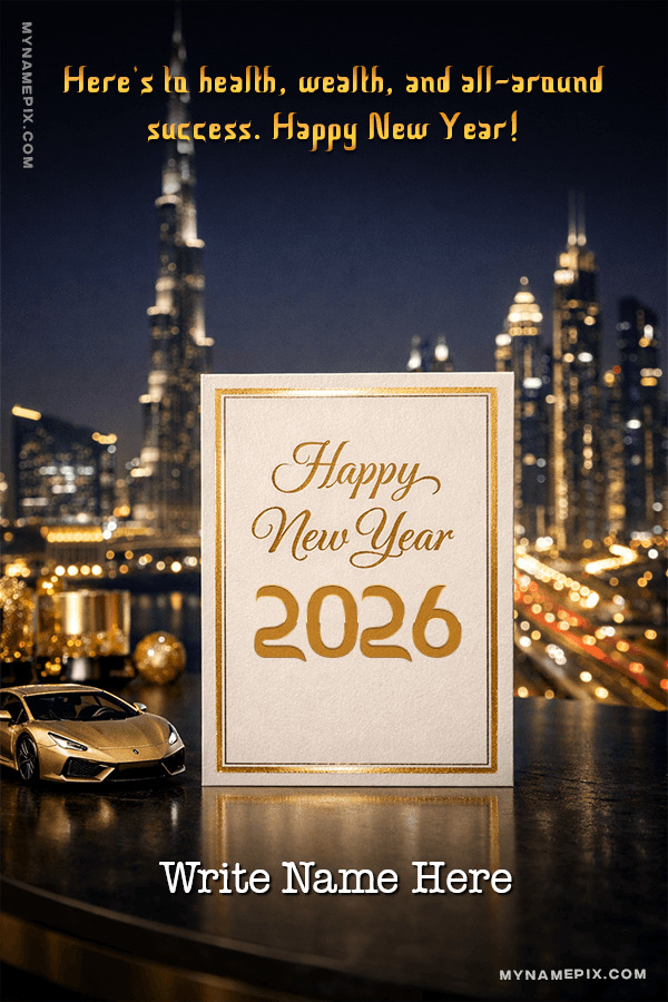 Happy New Year 2026 Personalized Name Wishes Card with quote