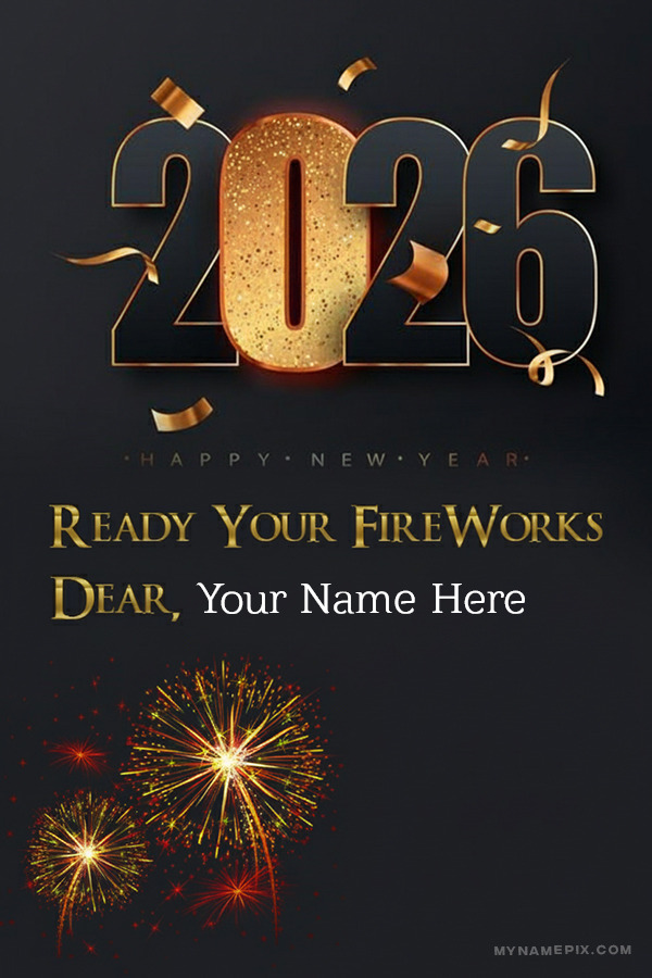 Happy New Year Fireworks wish card with name