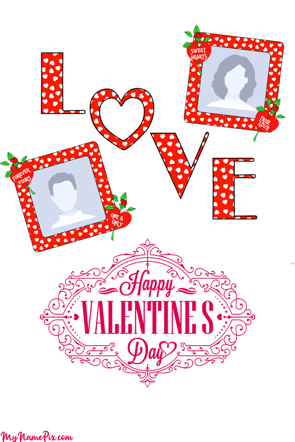 Happy Valentine Day LOVE Frame Card With Two Pictures Customizable