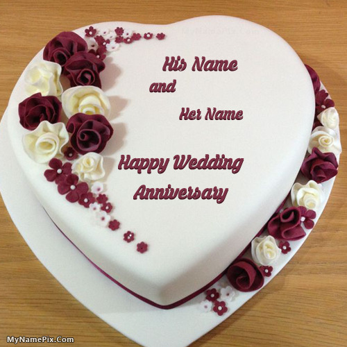 Heart Wedding  Anniversary  Cake  With Name