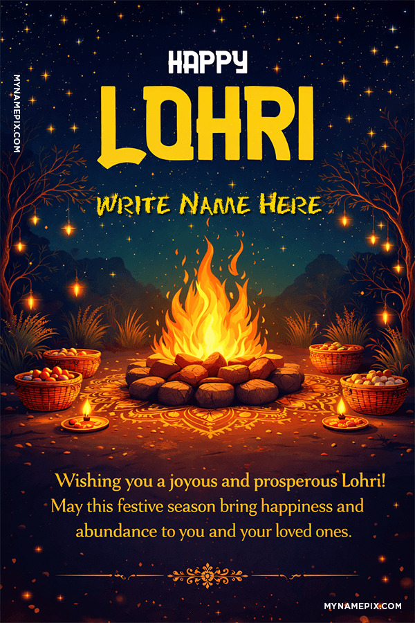 Joyful Lohri Festival Personalized Name Card
