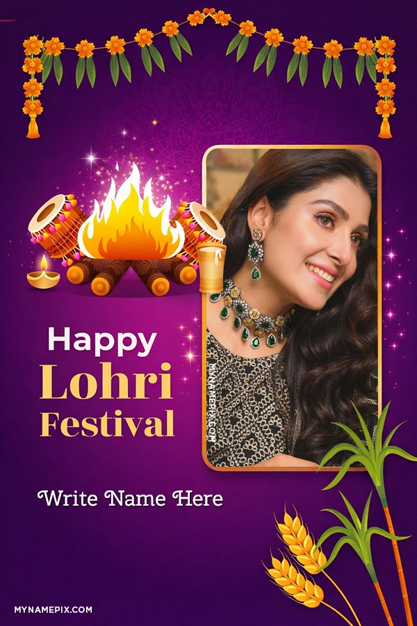 Lohri Happiness Personalized Wish Card with Photo and Name
