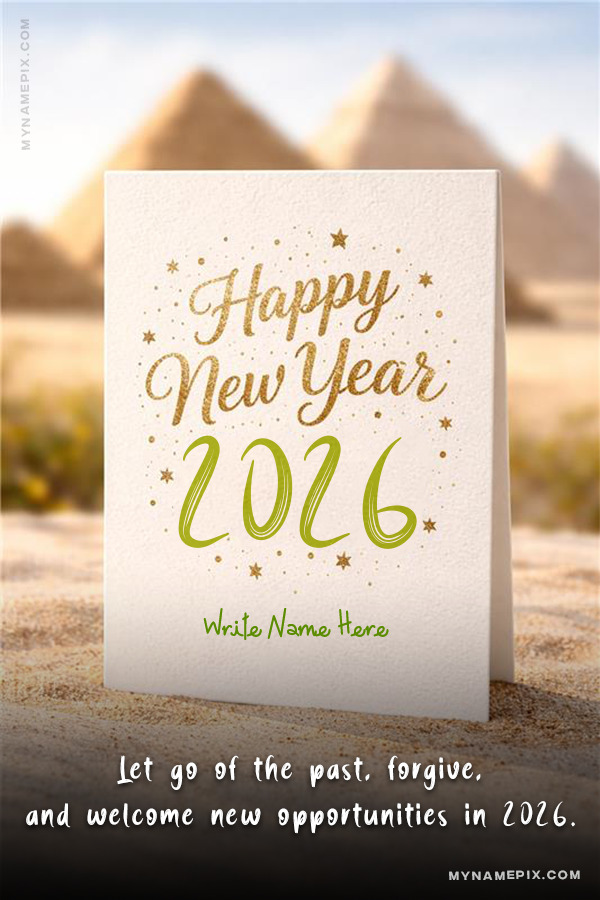 Modern Happy New Year 2026 Card with Elegant Typography with name and quote