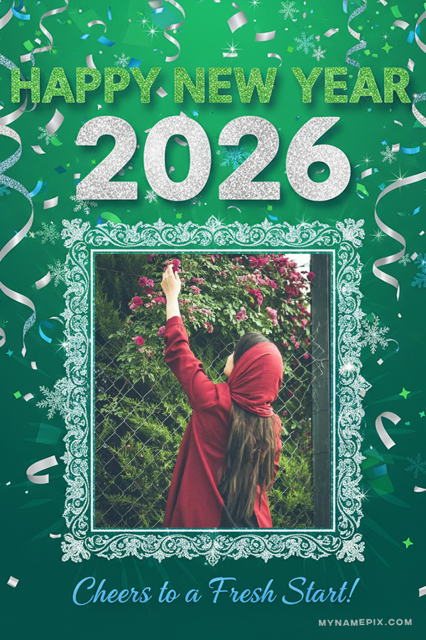 New Year 2026 Green wish Card with  Photo