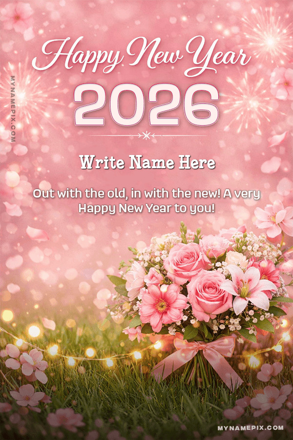 Premium Happy New Year 2026 Name Wish Card with Quote