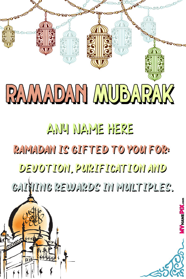 Ramadan Mubarak Beautiful Cartoonic Best Wish Card With Name For Free