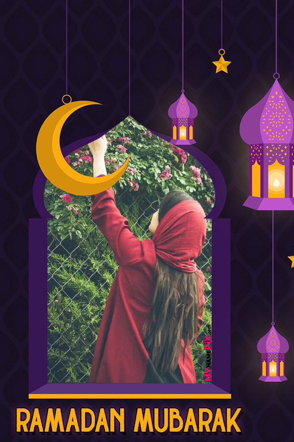 Ramadan Mubarak Beautiful Purple Card Wish With Picture