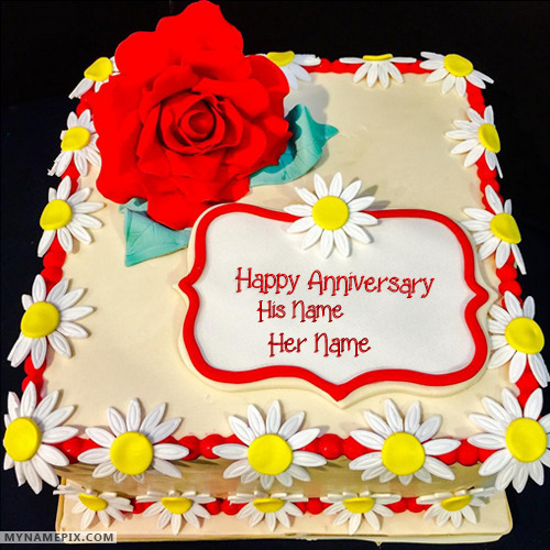 Red Rose Happy  Wedding  Anniversary  Cakes  With Name 
