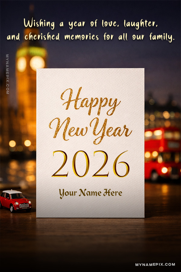 Sparkling Happy New Year 2026 Card with Gold Accents with name and quote