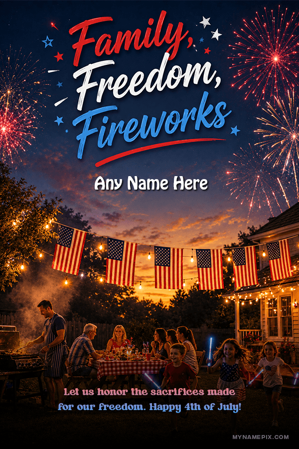 Create Personalized Family and Freedom Independence Day Banner with Name and Quote | whats new | july | MyNamePix with Name & Photo | Free Online Events USA Independence Day Wishes Maker | mynamepix